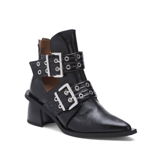 GANNI Black Made In Portugal Chunky Buckle Open Cut Boots - Picture 1 of 2